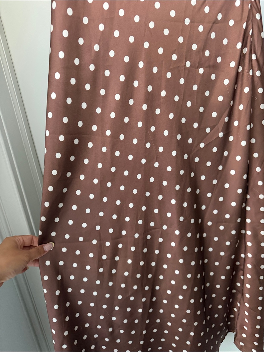 Brown Polka Dot Cowl Neck Midi Dress - Picture 5 of 15